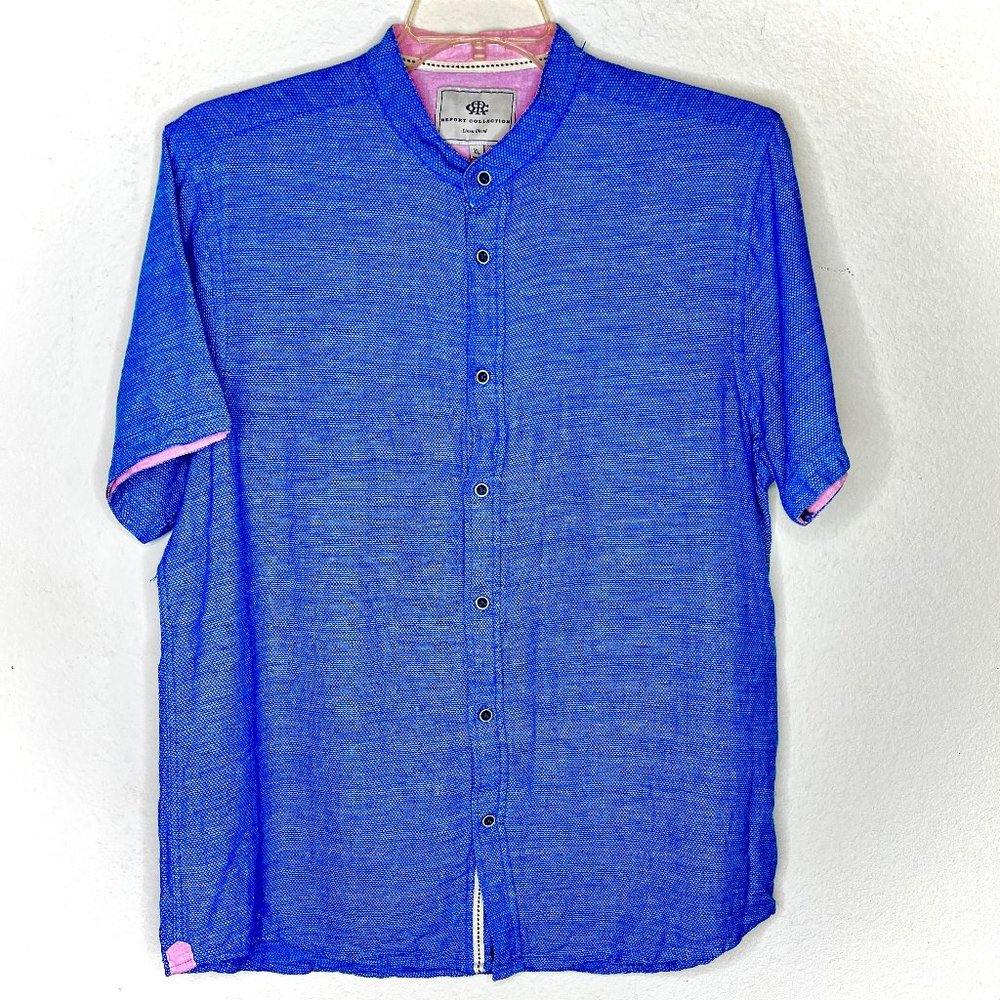 Report Collection Men's Short  Sleeve Button Down Soft Linen Blend Shirt XL